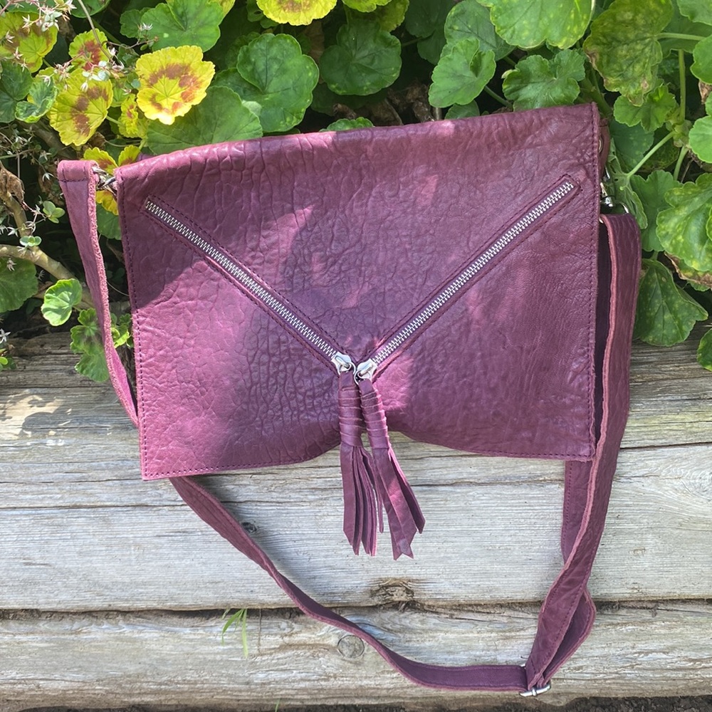 Great by Sandie Free People Wine Leather zipper front purse